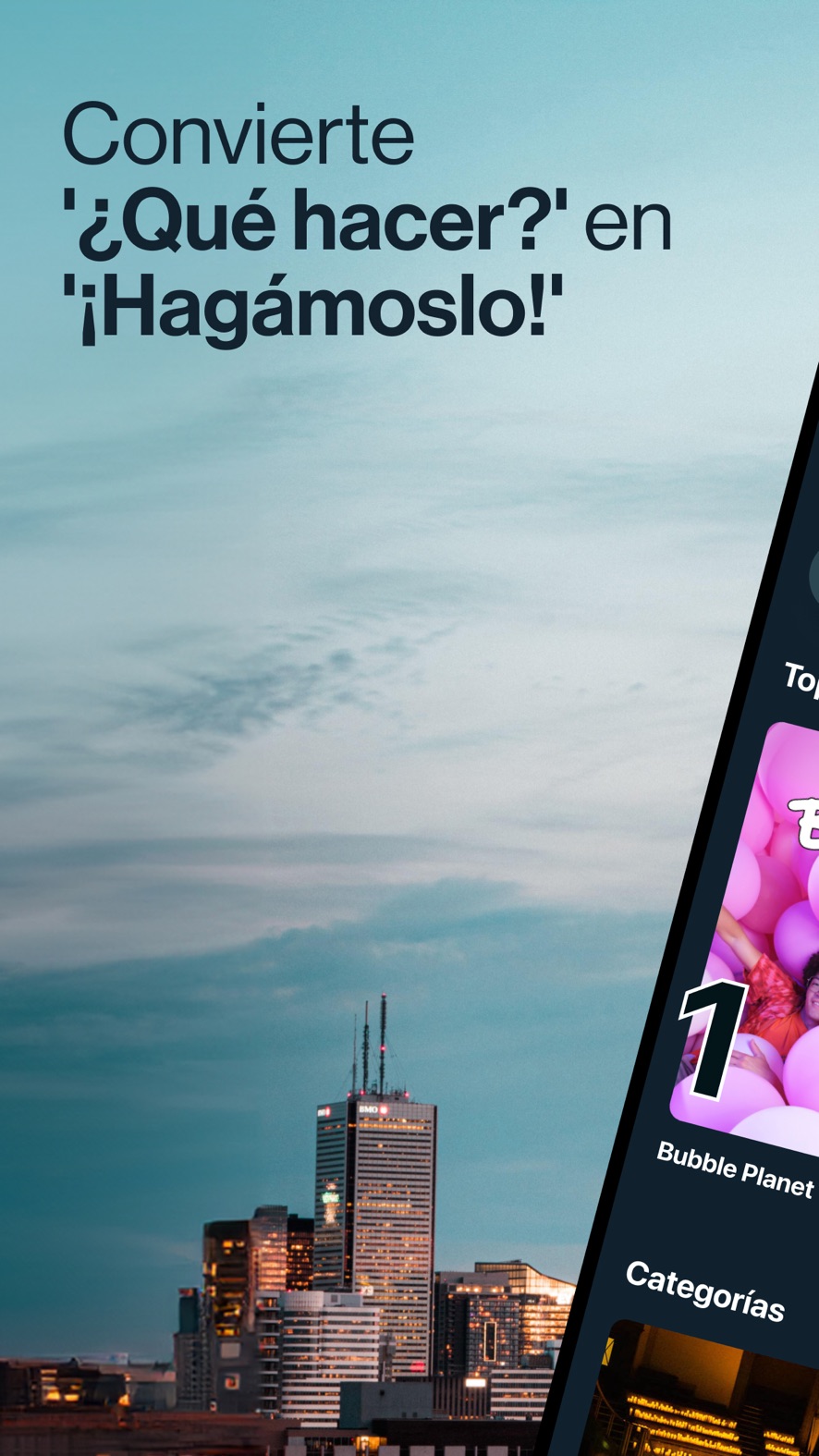 Pantalla de la app de Fever, con planes y experiencias en la ciudad